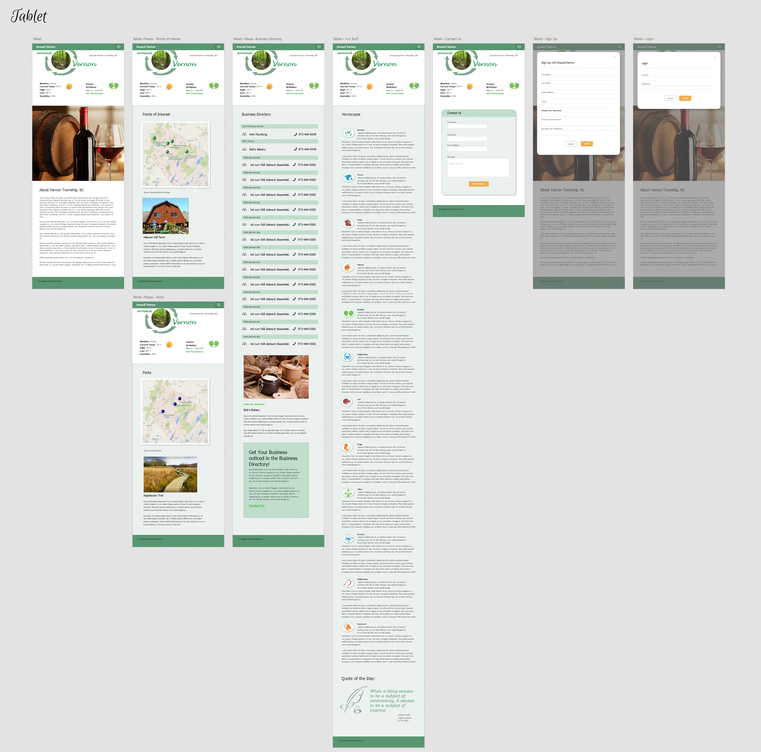 tablet prototype screens